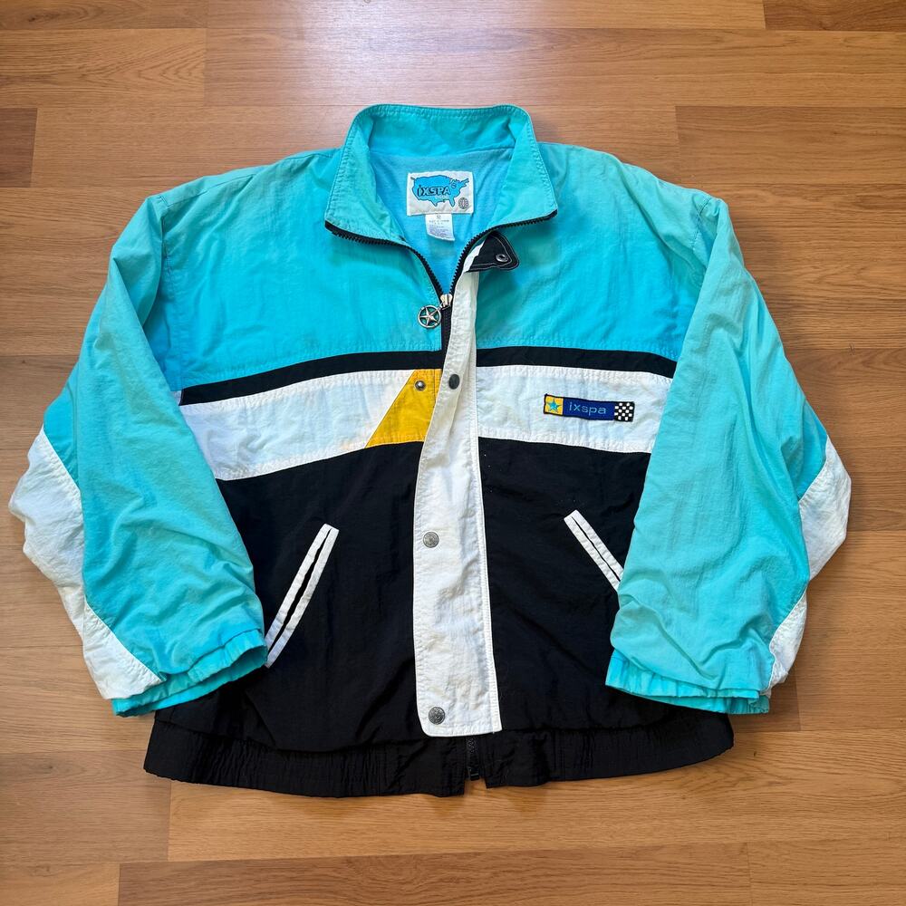 Men's Vintage 90's IXSPA Blue Black Zip Up Lined Windbreaker Jacket Sz Medium